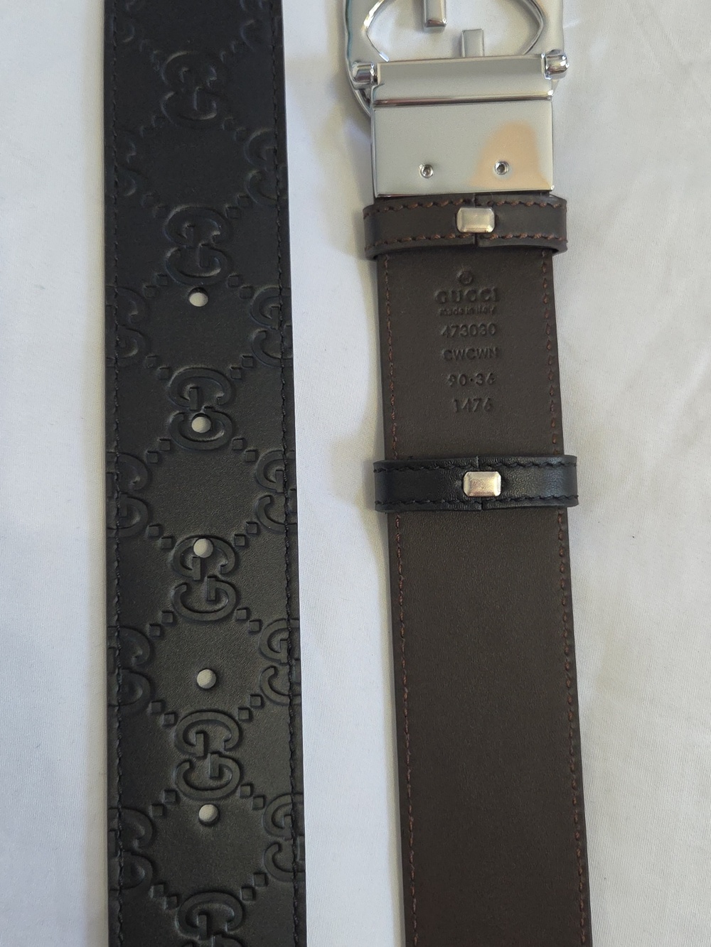 Gucci Reversible Black Brown Leather Belt with Silver Double G Buckle 30/32 - Picture 10 of 15